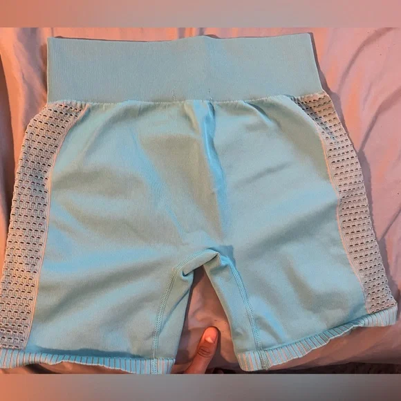 Trendy Blue Mesh Top and Shorts Set - Picture 4 of 5